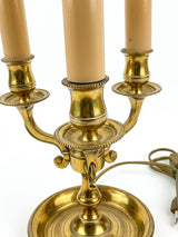 French Empire Style Bouillotte Lamp, Three-Light Brass Base with Green Tole Shade, 1970s