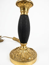 Pair of Restoration Period Gilt Bronze Candlestick Lamps, Ebonized Fluted Column, Converted to Lamps