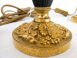 Pair of Restoration Period Gilt Bronze Candlestick Lamps, Ebonized Fluted Column, Converted to Lamps