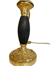 Pair of Restoration Period Gilt Bronze Candlestick Lamps, Ebonized Fluted Column, Converted to Lamps