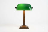 Green Glass Banker's Desk Lamp, Bronze-Tone Metal Base, Emeralite Style Lighting