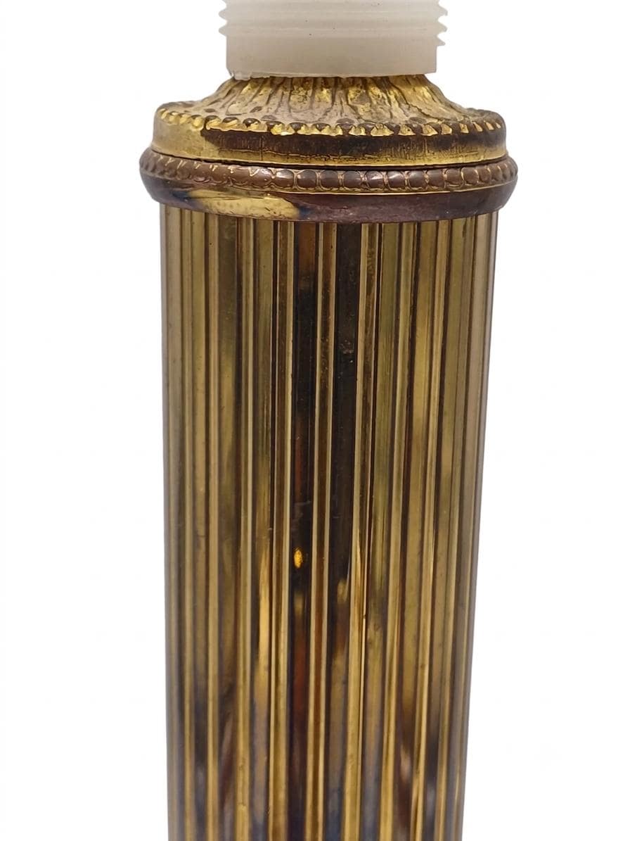 Louis XVI Style Brass Column Table Lamp Base, Fluted Column on Black Marble Base, 1970s