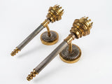 Pair of Belle Époque Brass Wall Sconces, Crown-Form Pierced Shade Holders, Late 19th/Early 20th Century