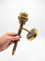 Pair of Belle Époque Brass Wall Sconces, Crown-Form Pierced Shade Holders, Late 19th/Early 20th Century