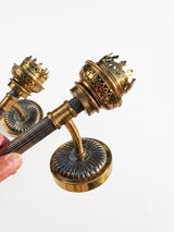 Pair of Belle Époque Brass Wall Sconces, Crown-Form Pierced Shade Holders, Late 19th/Early 20th Century