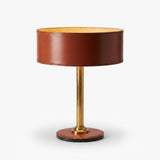 Leather Drum Lamp with Brass Accents, Mid-Century Modern Table Lamp, 1950s