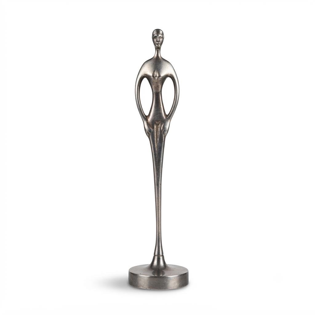 Silver-Toned Metal Abstract Figure Sculpture, Elongated Form, 1970s