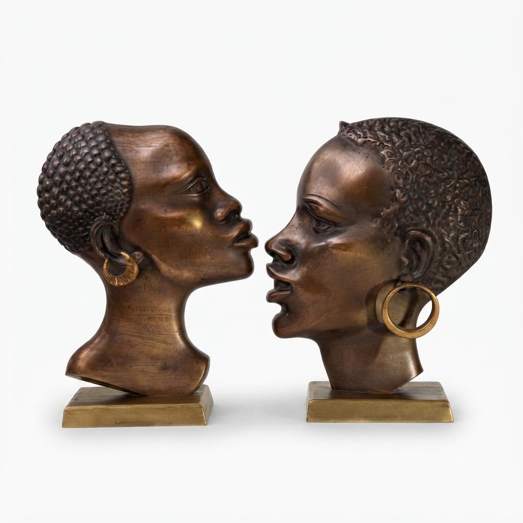 Pair of Bronze-Toned Bust Sculptures, Style of Hagenauer, 1950s