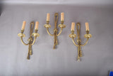 Vintage Brass Wall Sconces, Rope and Tassel Motif, Set of Three, Double Arm