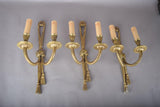 Vintage Brass Wall Sconces, Rope and Tassel Motif, Set of Three, Double Arm