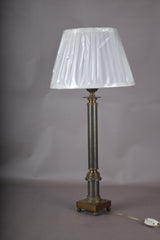Antique Brass Corinthian Column Table Lamp, Neoclassical Candlestick Lamp with New Pleated Shade