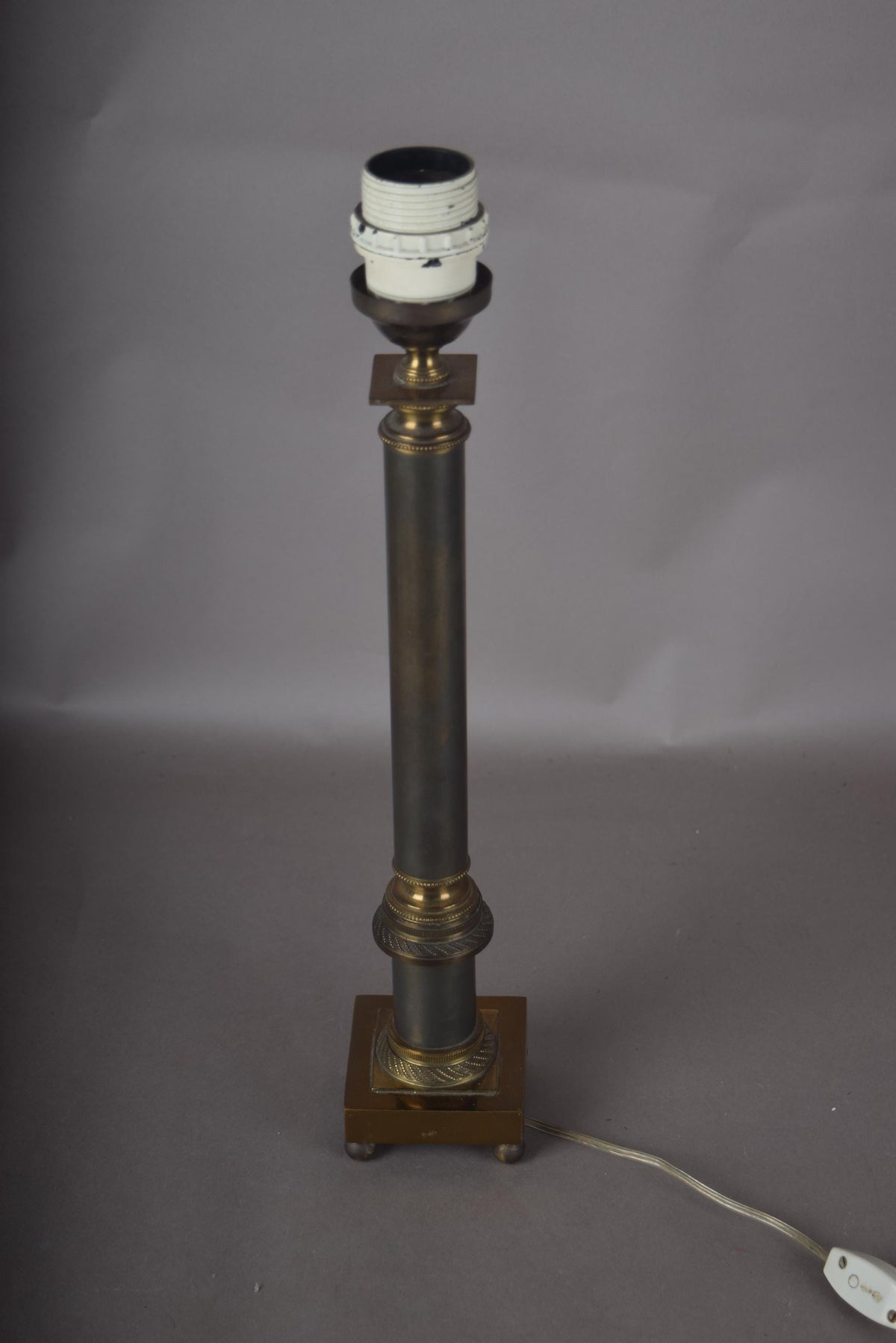 Antique Brass Corinthian Column Table Lamp, Neoclassical Candlestick Lamp with New Pleated Shade