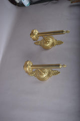 Vintage Solid Brass Wall Sconces, Ornate Rosette Backplate, Pineapple Finial, Pair