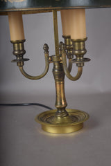 Vintage Brass Bouillotte Lamp, Three-Arm Candelabra Base with Green Tole Shade, French Style Table Lamp