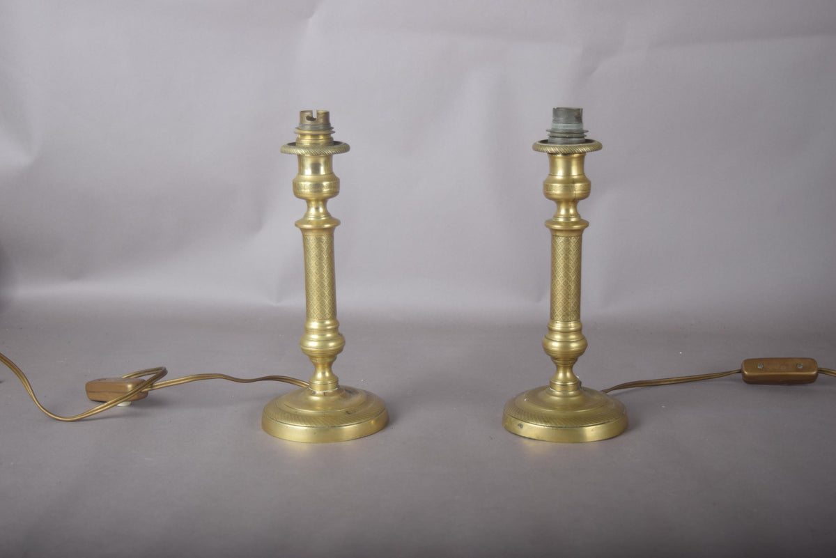 Pair of 19th Century Brass Candlestick Lamps, Antique Candlesticks Converted to Table Lights