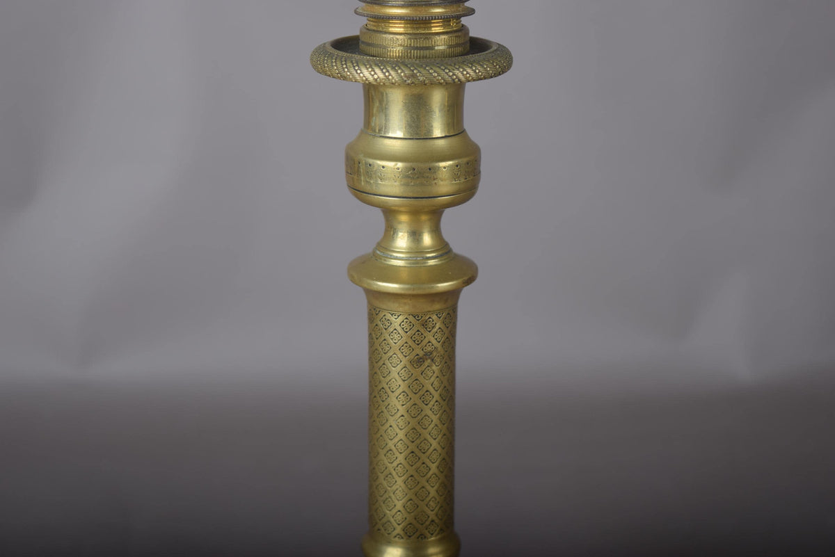 Pair of 19th Century Brass Candlestick Lamps, Antique Candlesticks Converted to Table Lights