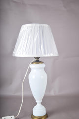 Vintage Blue Glass Table Lamp, Baluster Urn Form on Brass Base, Pleated Shade Included