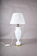 Vintage Blue Glass Table Lamp, Baluster Urn Form on Brass Base, Pleated Shade Included