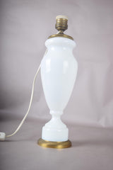 Vintage Blue Glass Table Lamp, Baluster Urn Form on Brass Base, Pleated Shade Included