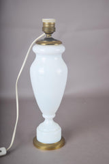 Vintage Blue Glass Table Lamp, Baluster Urn Form on Brass Base, Pleated Shade Included