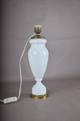 Vintage Blue Glass Table Lamp, Baluster Urn Form on Brass Base, Pleated Shade Included