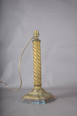 Antique Brass Table Lamp, Twisted Rope Column on Embossed Hexagonal Base, New Shade Included