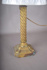 Antique Brass Table Lamp, Twisted Rope Column on Embossed Hexagonal Base, New Shade Included