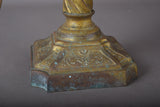 Antique Brass Table Lamp, Twisted Rope Column on Embossed Hexagonal Base, New Shade Included
