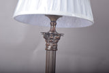 Pair of Antique Brass Corinthian Column Table Lamps, Fluted Column Lamps with New Pleated Shades