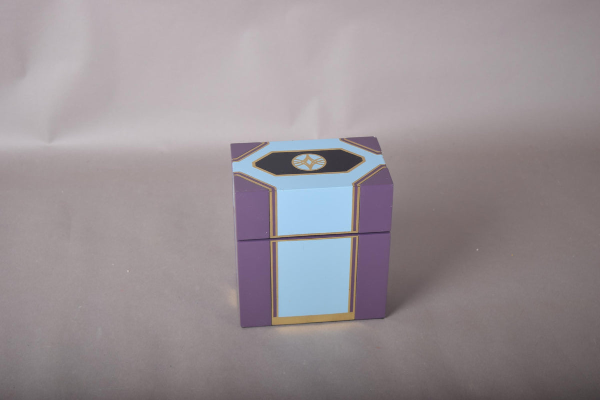 Purple and Blue Lacquered Decorative Box, Gold Trim Hinged Lid, "Reflections" Trinket Box