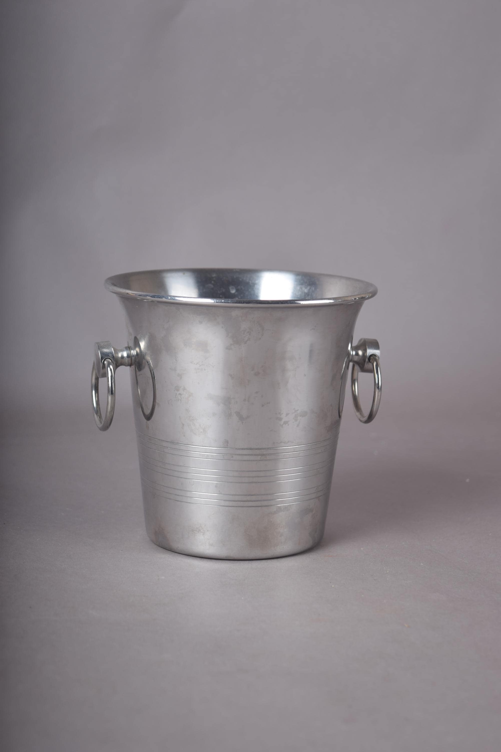 Vintage Small Metal Ice Bucket, Ribbed Champagne Style Bucket with Ring Handles