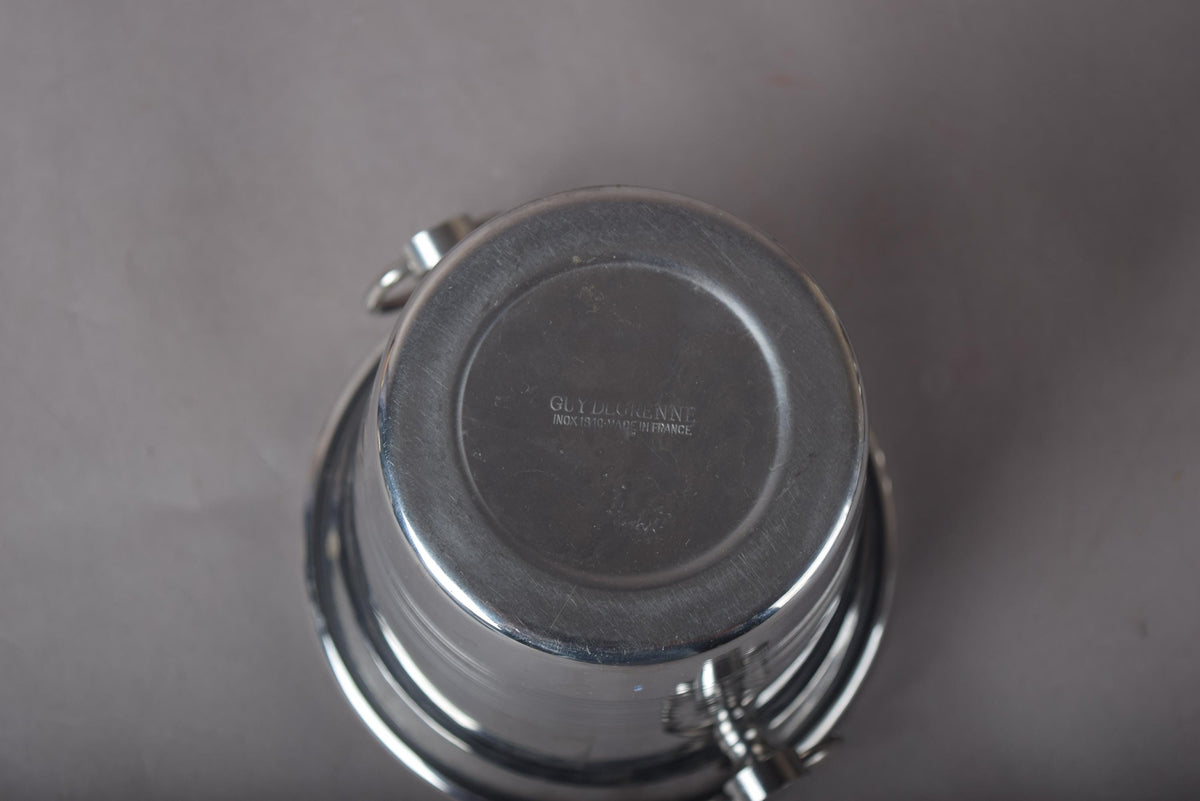 Vintage Small Metal Ice Bucket, Ribbed Champagne Style Bucket with Ring Handles