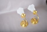 Vintage Brass Wall Sconces, Frosted Textured Tulip Glass Shades, Pair