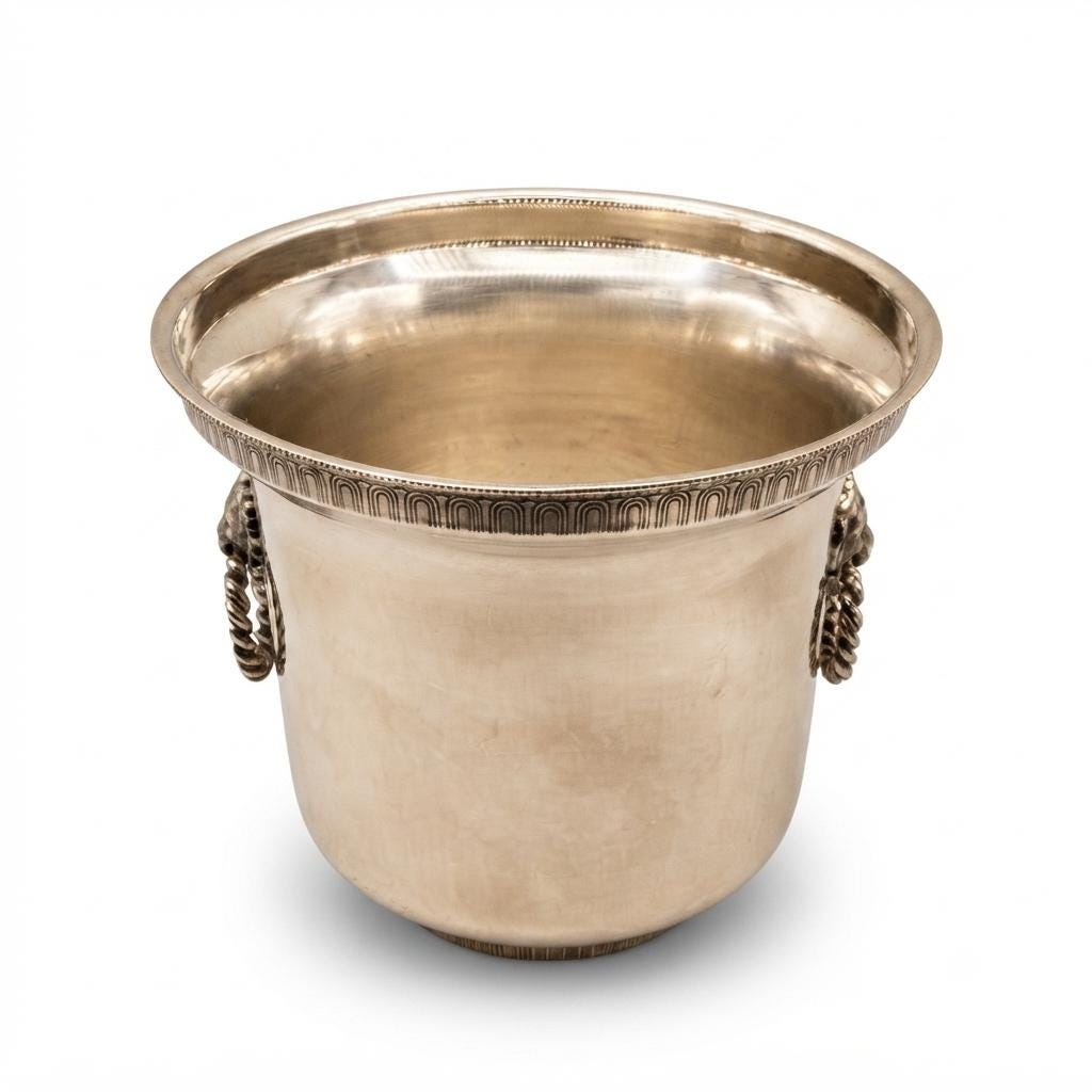 Silver Plated Ice Bucket, Lion Head Ring Handles, Empire Style Champagne Bucket — French, Vintage