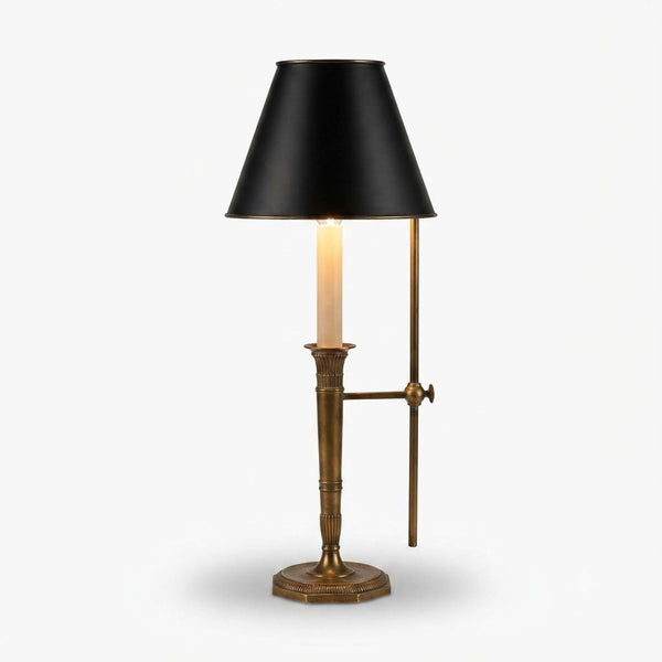 Vintage Brass Bouillotte Table Lamp, Adjustable Black Shade, French Style, 1950s