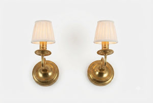 Vintage Brass Wall Sconces, French Style Curved Arm, Candle-Style Fitting, Pair