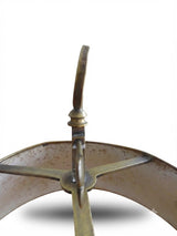 Antique French Bouillotte Lamp, Green Tole Shade with Gilt Bands, Three-Light Metal Base