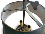 Antique French Bouillotte Lamp, Green Tole Shade with Gilt Bands, Three-Light Metal Base