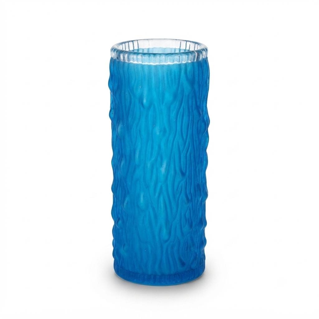 Vintage Turquoise Cased Glass Rouleau Vase, Bark Texture, in the Style of Václav Hanuš, 1990s