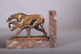 Pair of Art Deco Greyhound Bookends, Bronze Dogs on Red Marble, French Style Bookstands