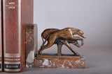Pair of Art Deco Greyhound Bookends, Bronze Dogs on Red Marble, French Style Bookstands