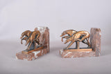 Pair of Art Deco Greyhound Bookends, Bronze Dogs on Red Marble, French Style Bookstands