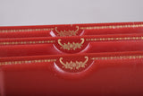 Vintage Red Desk Letter Holder, Gilt Tooled Border Design, Tiered Correspondence Rack