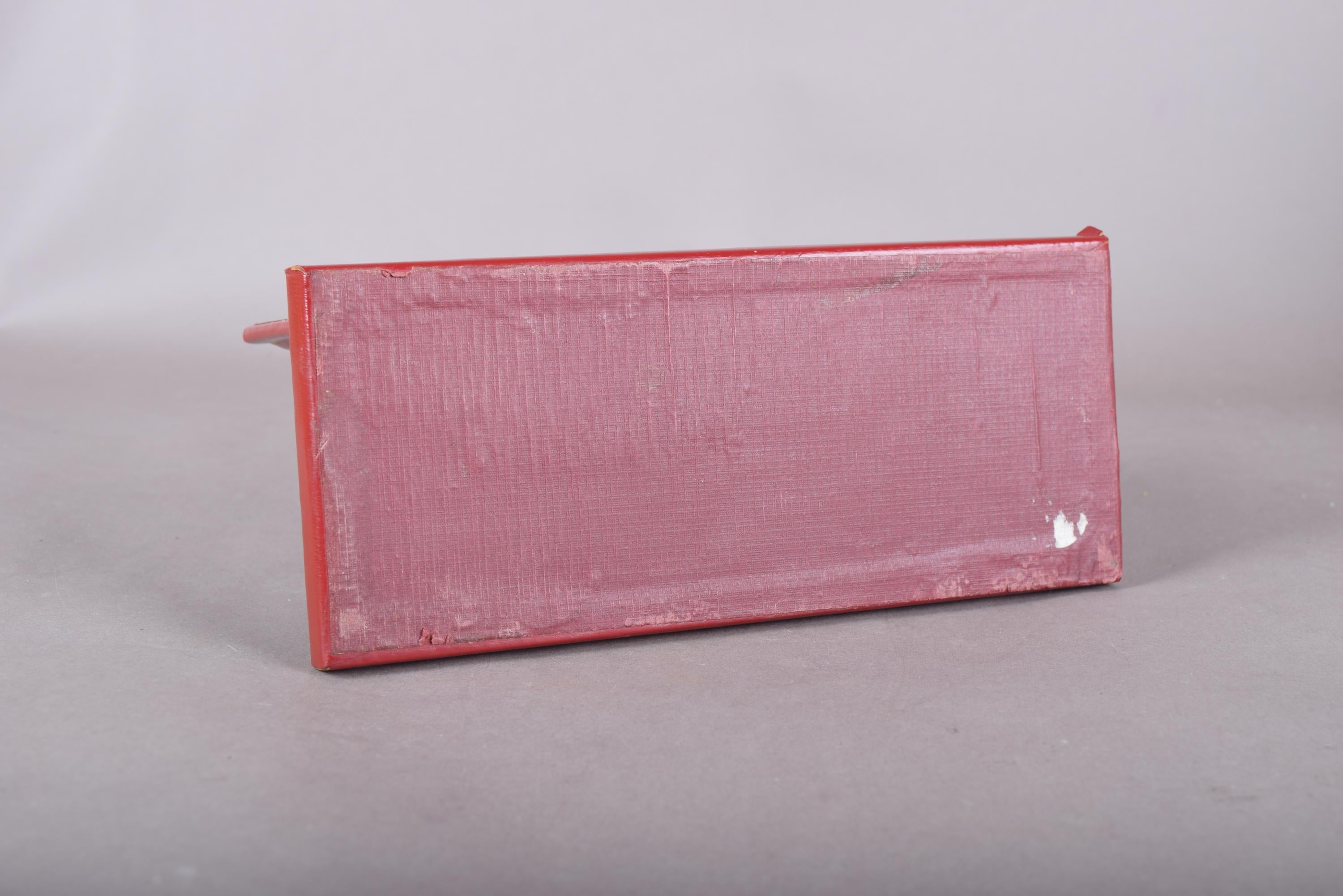 Vintage Red Desk Letter Holder, Gilt Tooled Border Design, Tiered Correspondence Rack