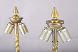 Pair of Solid Brass Barley Twist Table Lamps, Splayed Foot Base with Pleated Shades