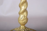 Pair of Solid Brass Barley Twist Table Lamps, Splayed Foot Base with Pleated Shades