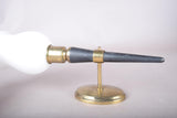 French Designer Wall Sconce, Horn-Form Brass and Black Lacquer Fixture with Cloud Glass Shade