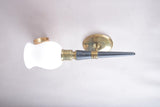 French Designer Wall Sconce, Horn-Form Brass and Black Lacquer Fixture with Cloud Glass Shade