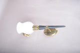 French Designer Wall Sconce, Horn-Form Brass and Black Lacquer Fixture with Cloud Glass Shade