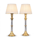 Pair of Mid-Century Brass and Chrome Column Table Lamps, Two-Tone Turned Column Base